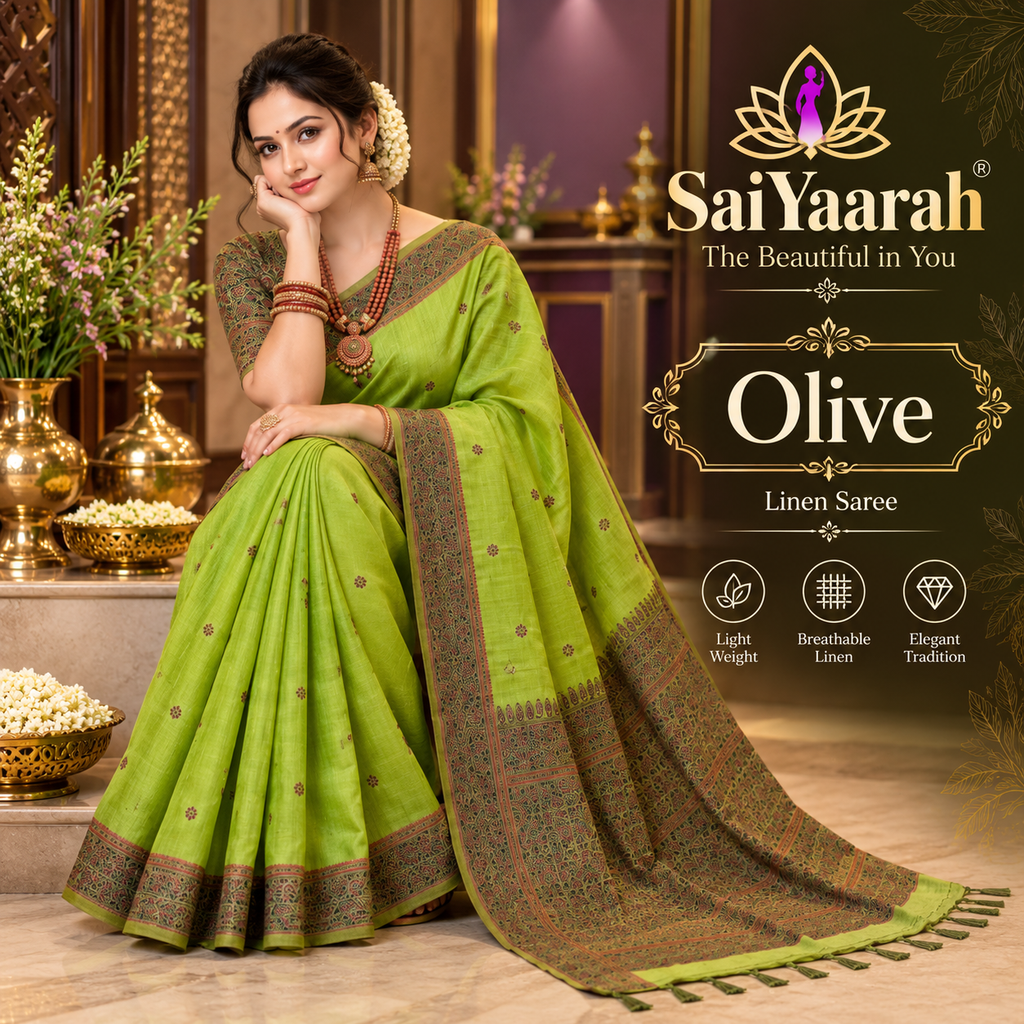 Saiyaarah Linen Olive Saree