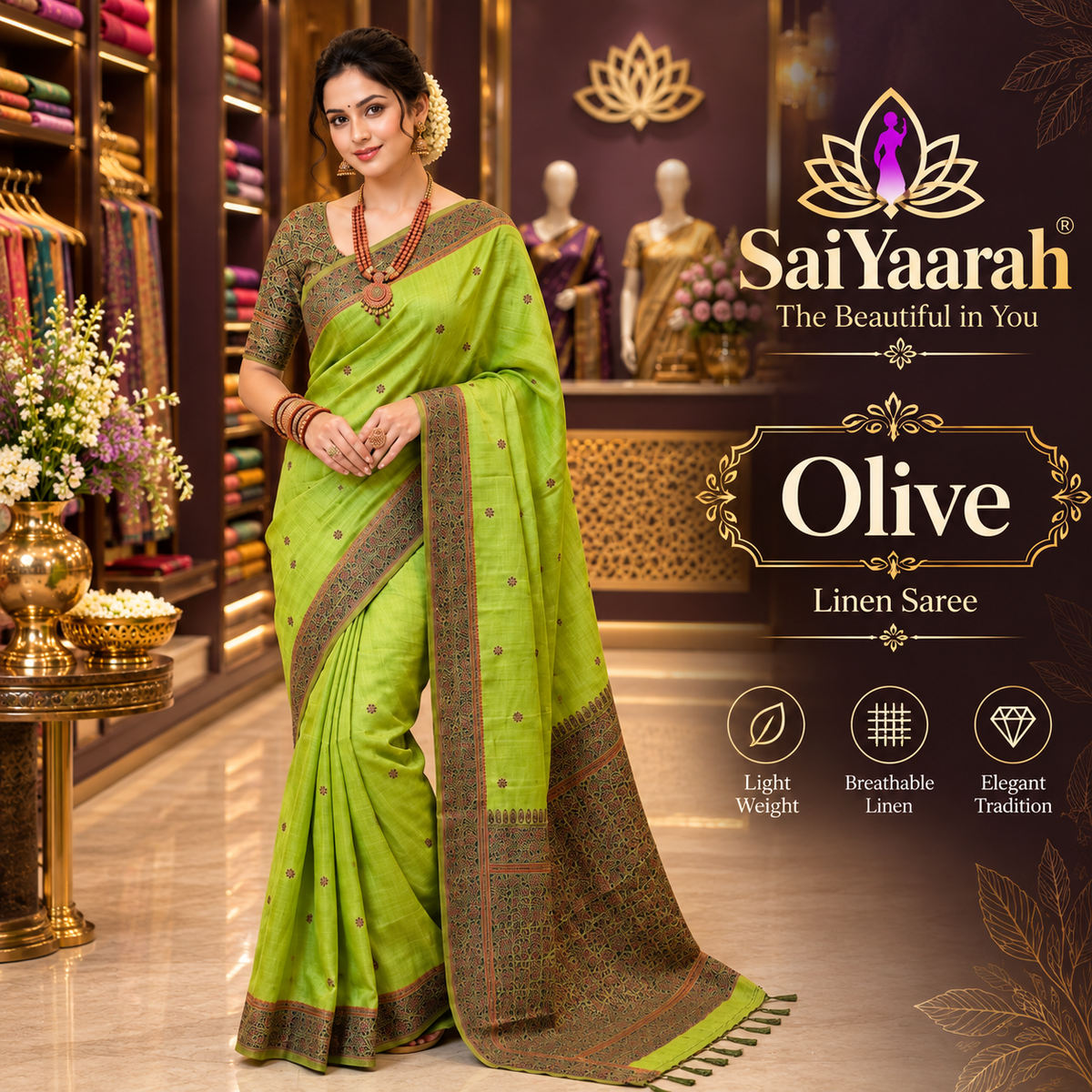 Saiyaarah Linen Olive Saree