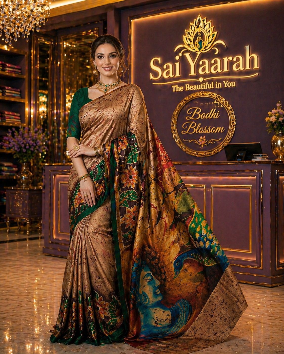 Bodhi Blossom Pinted Silk Saree