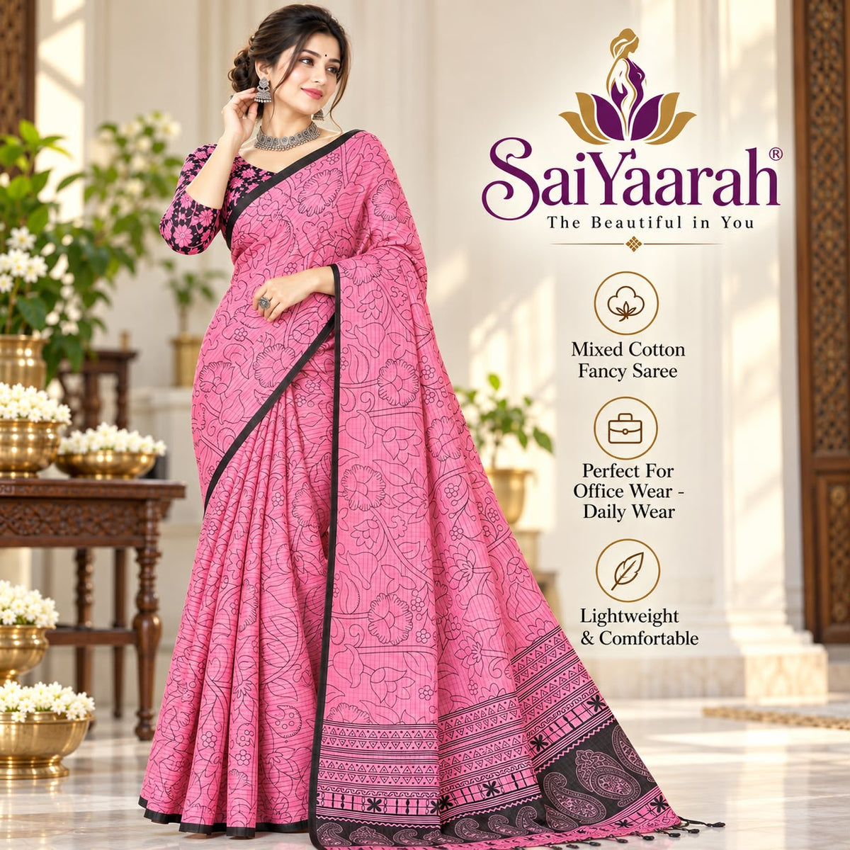 SaiYaarah – Mixed Cotton Fancy Saree