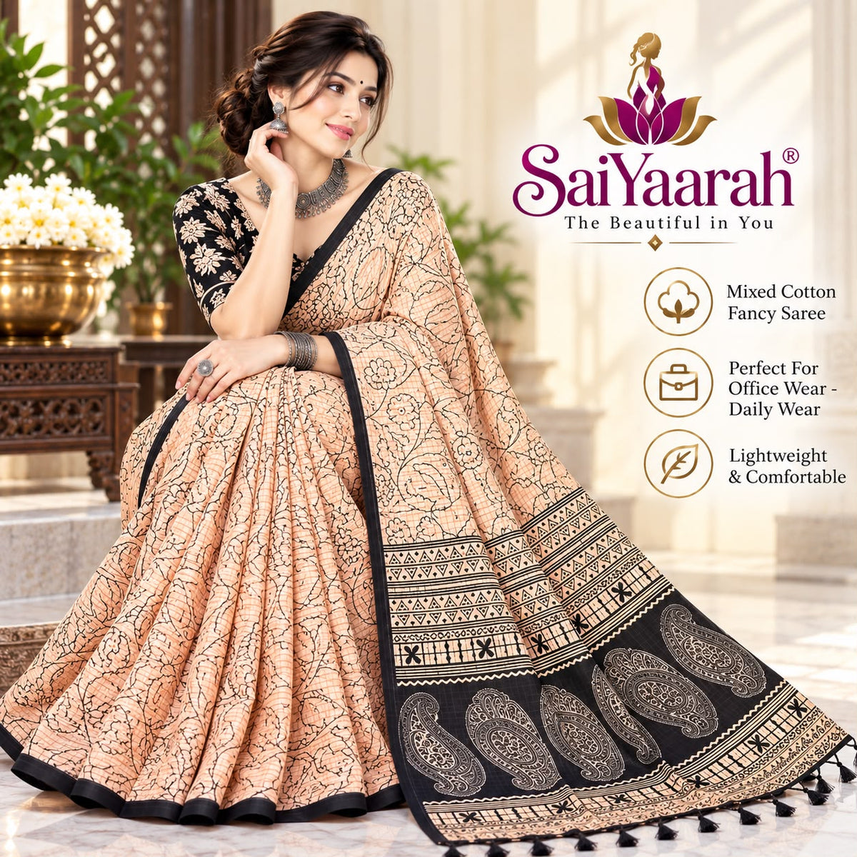 SaiYaarah – Mixed Cotton Fancy Saree