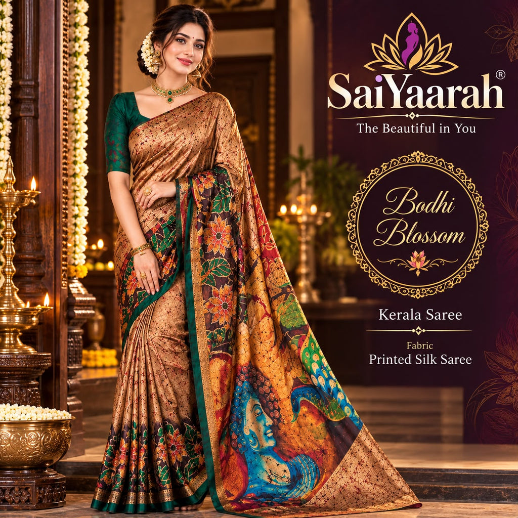 Bodhi Blossom Pinted Silk Saree