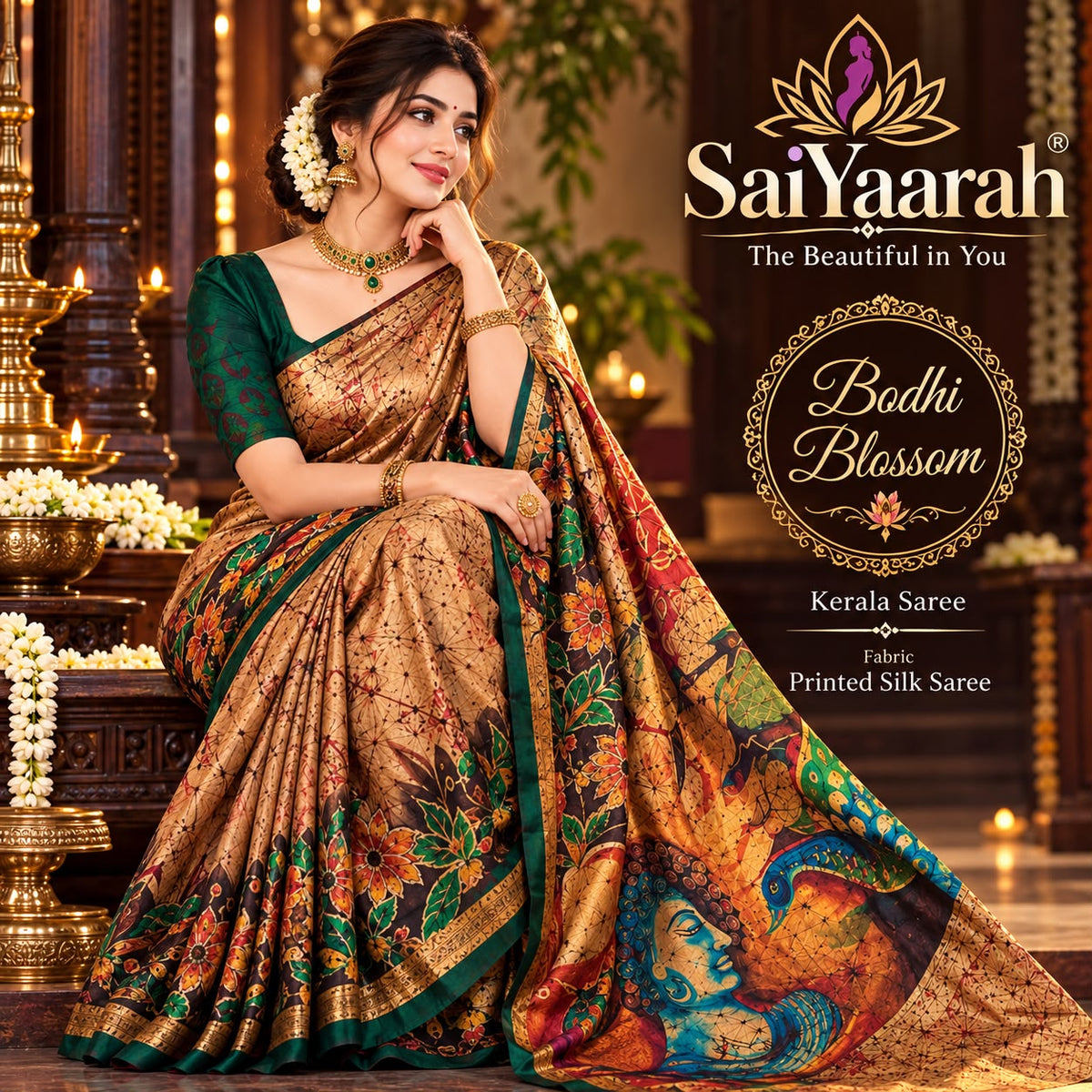 Bodhi Blossom Pinted Silk Saree