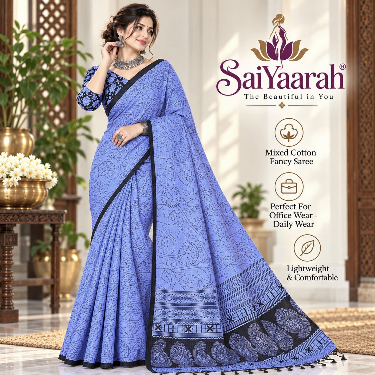 SaiYaarah – Mixed Cotton Fancy Saree