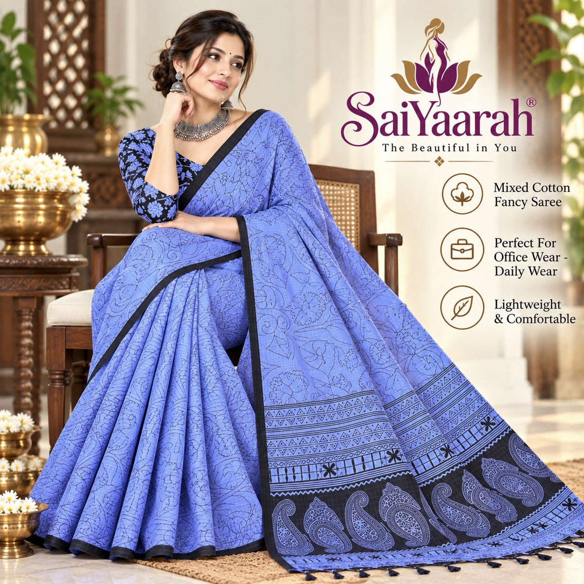 SaiYaarah – Mixed Cotton Fancy Saree