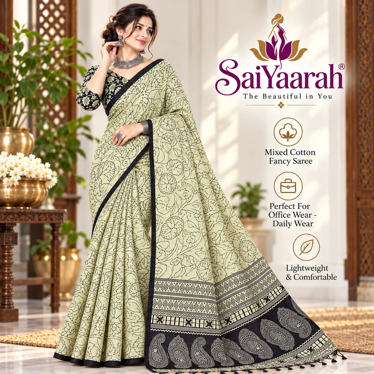 SaiYaarah – Mixed Cotton Fancy Saree