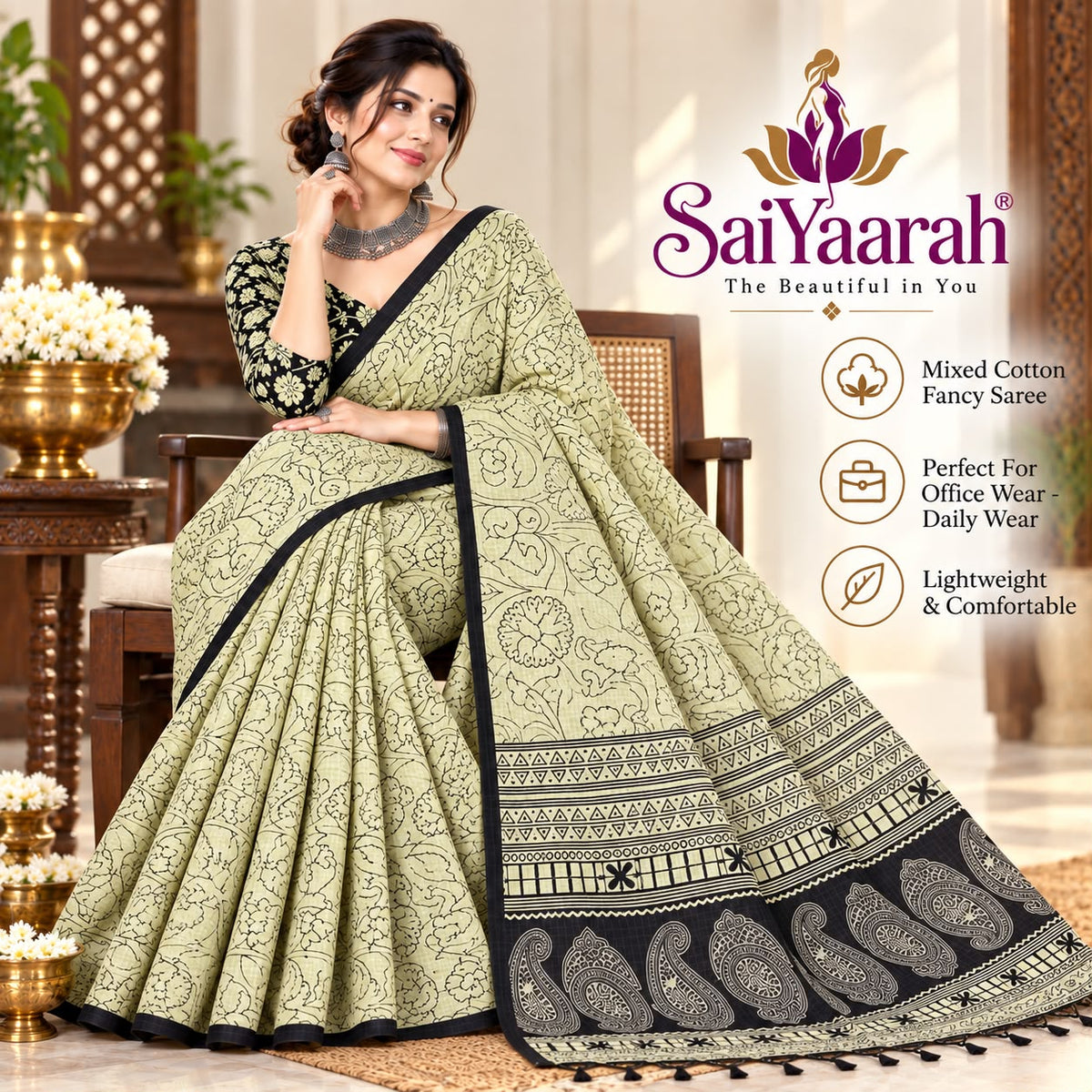 SaiYaarah – Mixed Cotton Fancy Saree