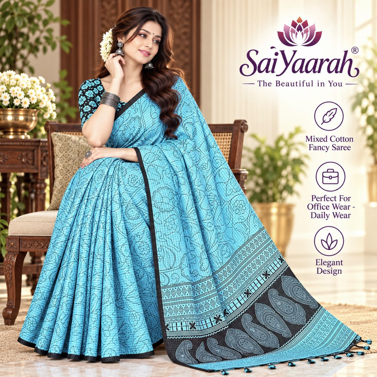 SaiYaarah – Mixed Cotton Fancy Saree