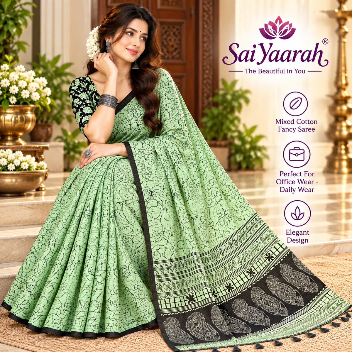 SaiYaarah – Mixed Cotton Fancy Saree
